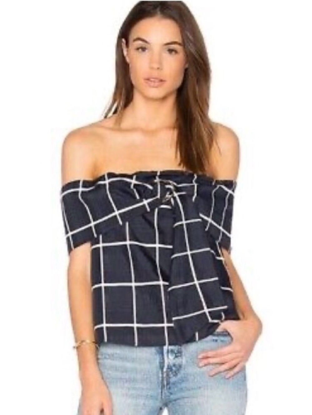 J..O.A. NWOT WindowPane Off The Shoulder Blouse